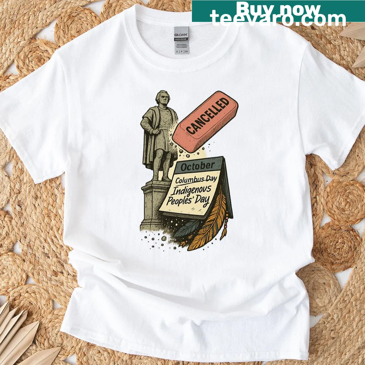 Oversized T-shirt promoting Indigenous Peoples Day — on a men's t-shirt