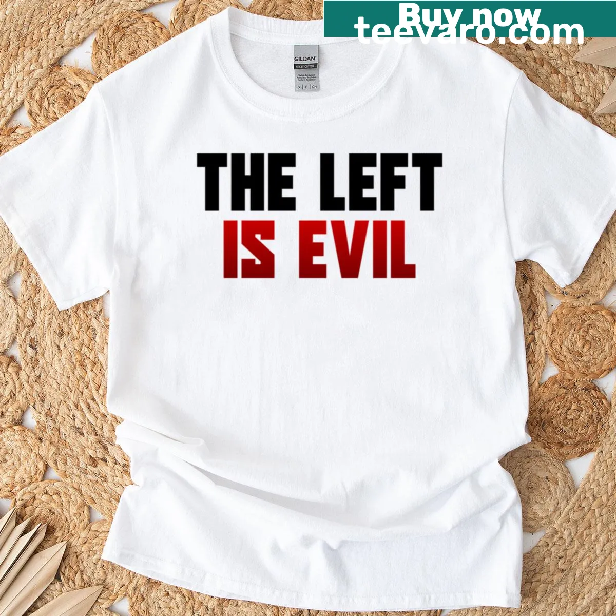 Bold typography T-shirt with a political statement — on a men's t-shirt