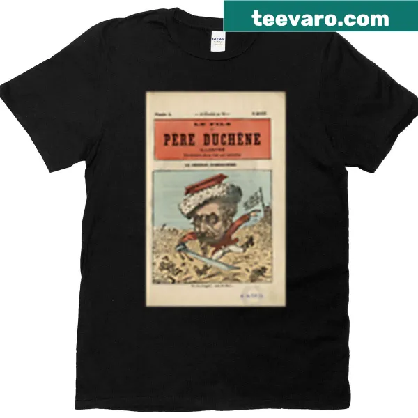 Oversized T-shirt featuring political satire illustrations.