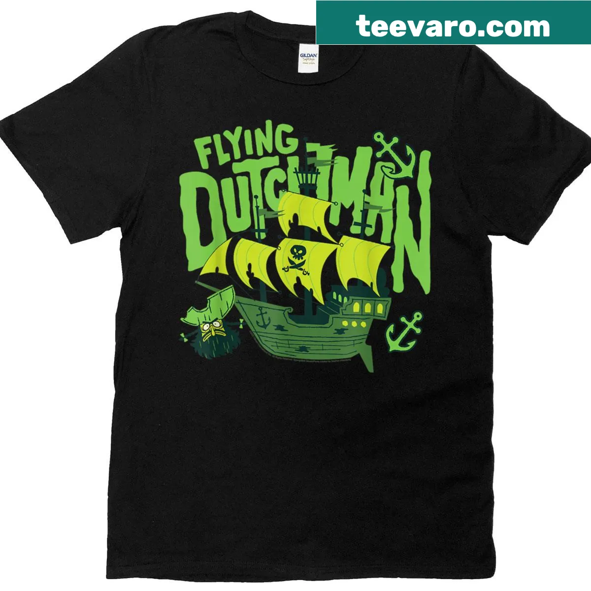 Cartoon t-shirt featuring the Flying Dutchman from Spongebob — on a men's t-shirt