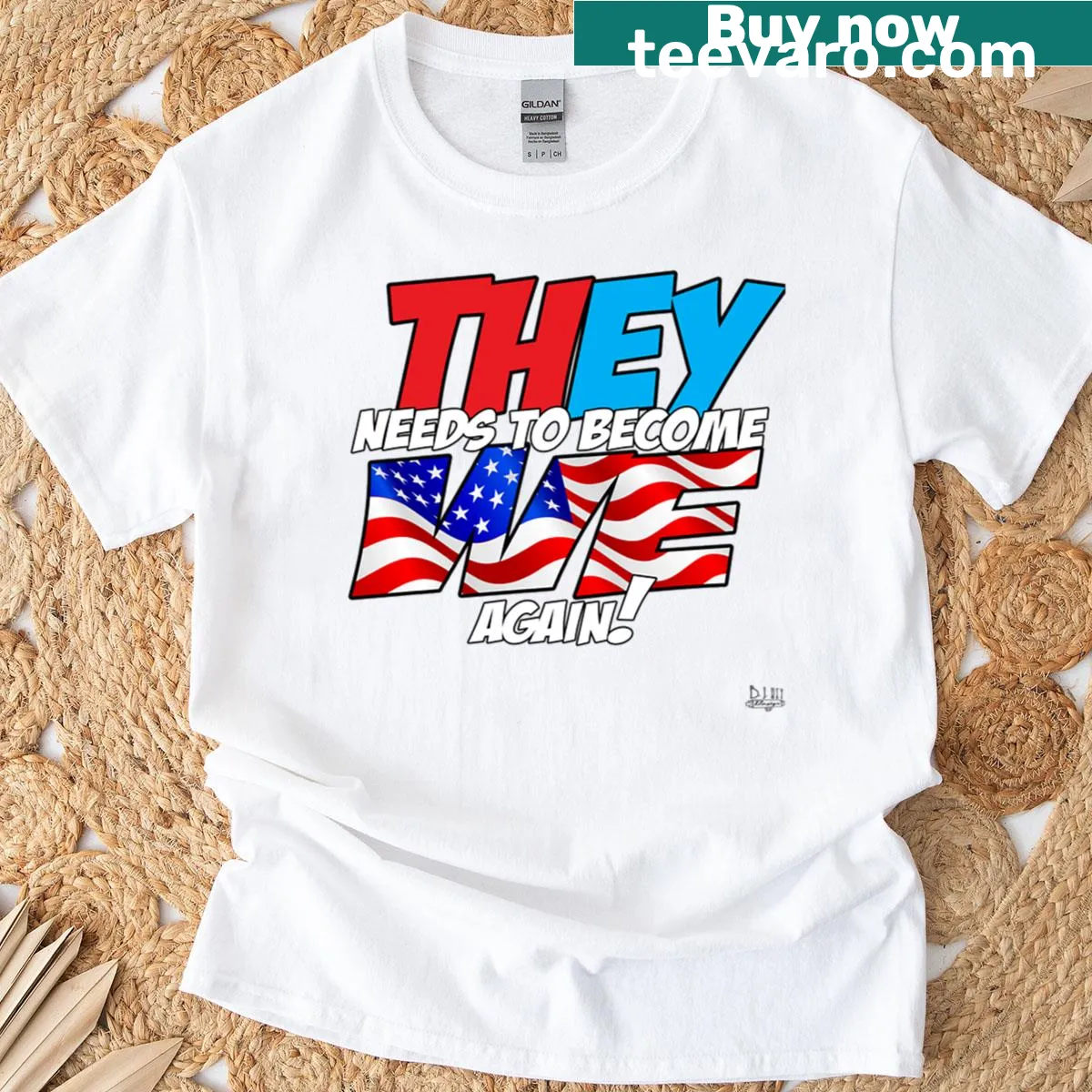 Fitted t-shirt with a humorous unity message — on a men's t-shirt