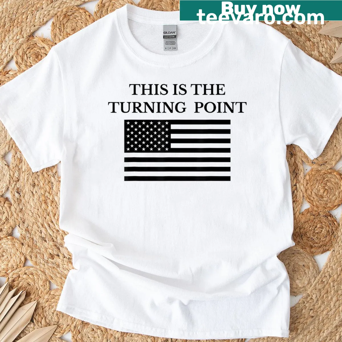 American flag T-shirt with the text 'This Is The Turning Point' — on a men's t-shirt