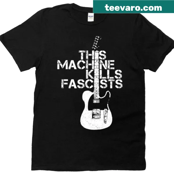 Bold t-shirt stating 'This Machine Kills Fascists' in striking typography