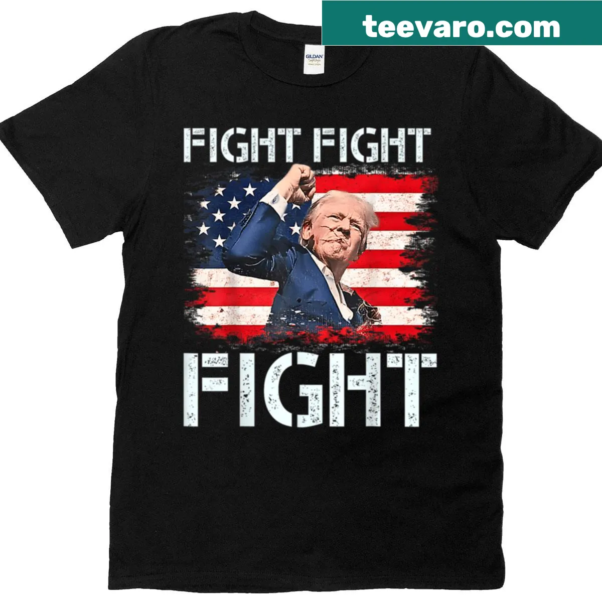 Political T-shirt with 'Fight Fight Fight' text design — on a men's t-shirt