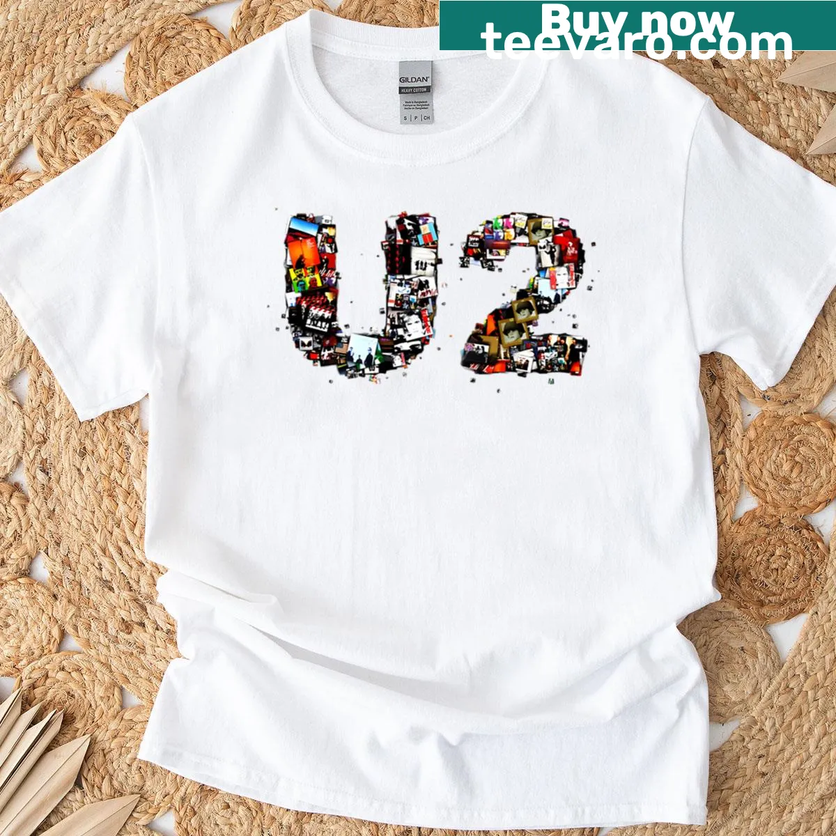 Illustrative U2 band T-shirt for music fans — on a men's t-shirt