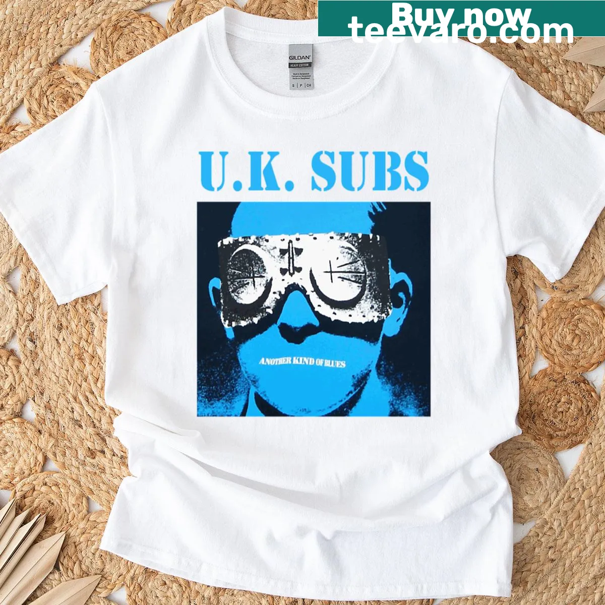 Oversized punk T-shirt with 'Another Kind Of Blues' graphic — on a men's t-shirt