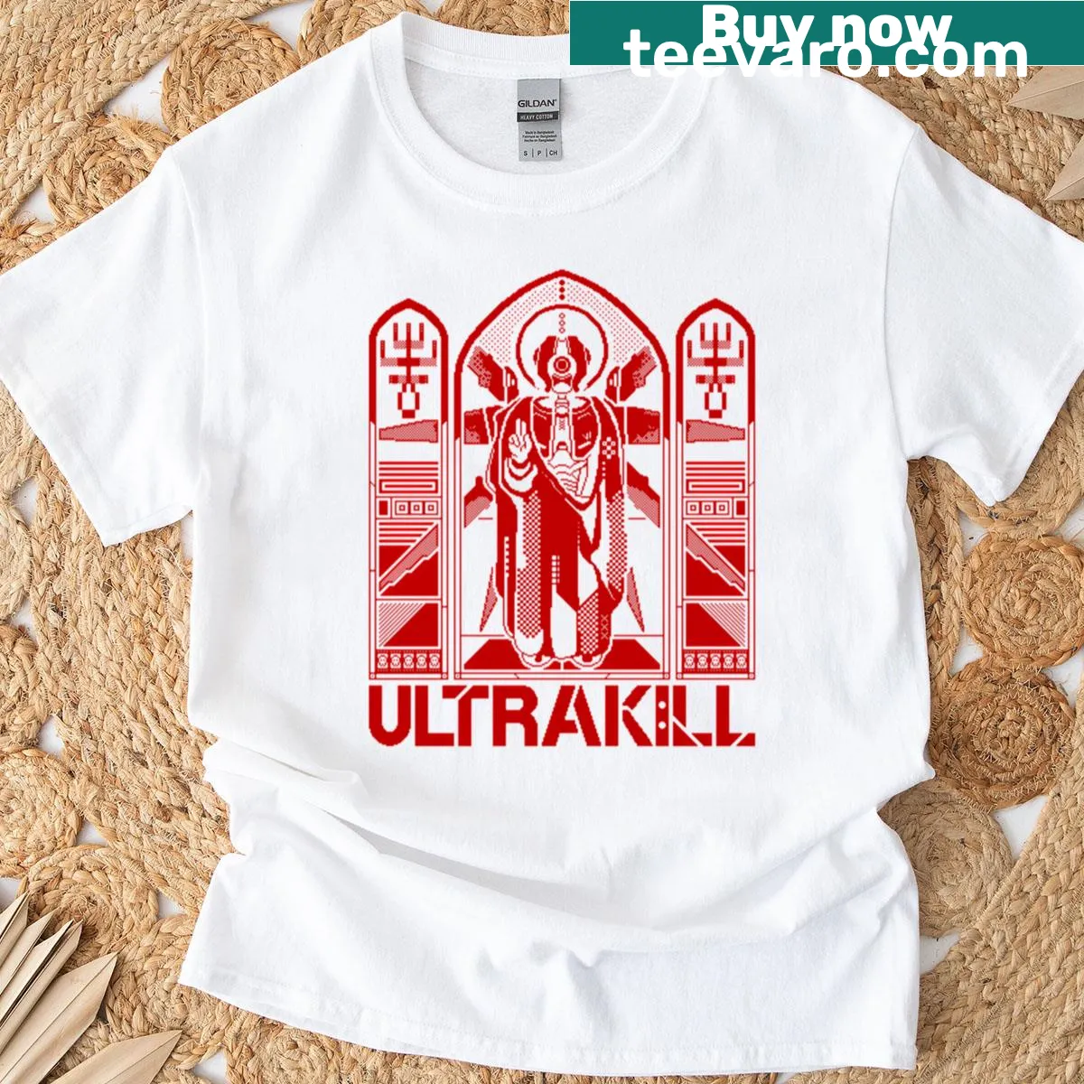 T-shirt featuring Gabriel from the Ultrakill game with dynamic graphics. — on a men's t-shirt