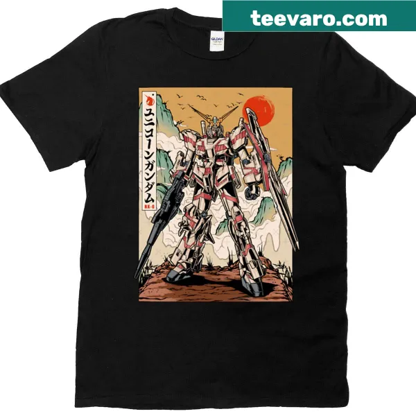 Unicorn Gundam design in a Chinese style on a T-shirt