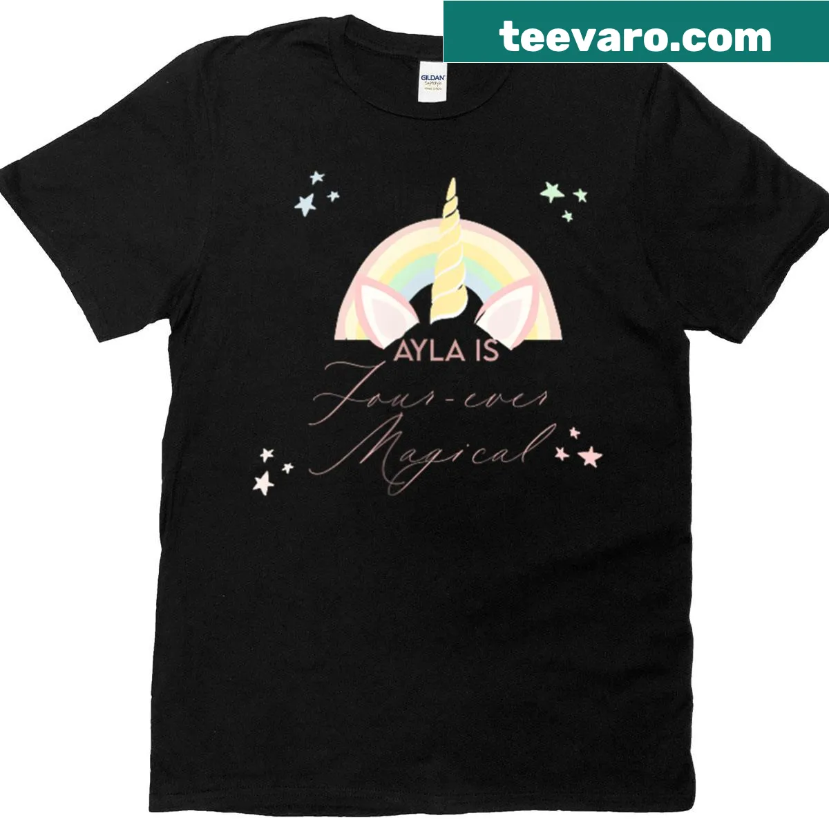 Cute T-shirt featuring a unicorn with rainbow and horn design — on a men's t-shirt