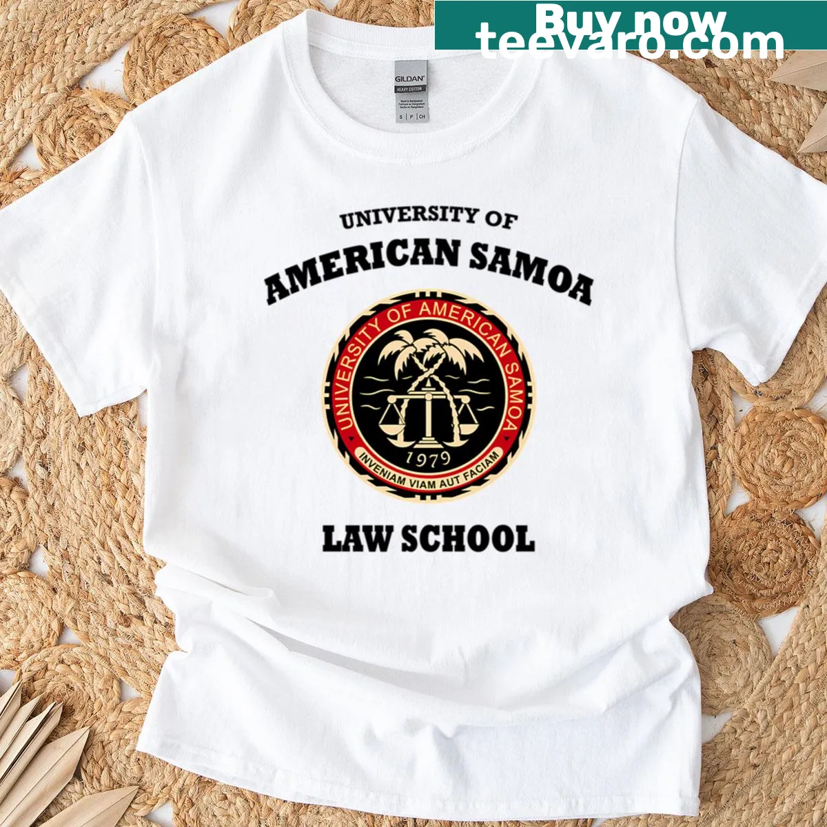 Oversized t-shirt featuring University of American Samoa Law School name — on a men's t-shirt