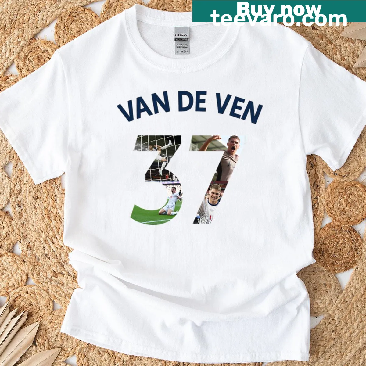 Illustrative soccer fan tribute featuring Van De Ven's iconic moments — on a men's t-shirt
