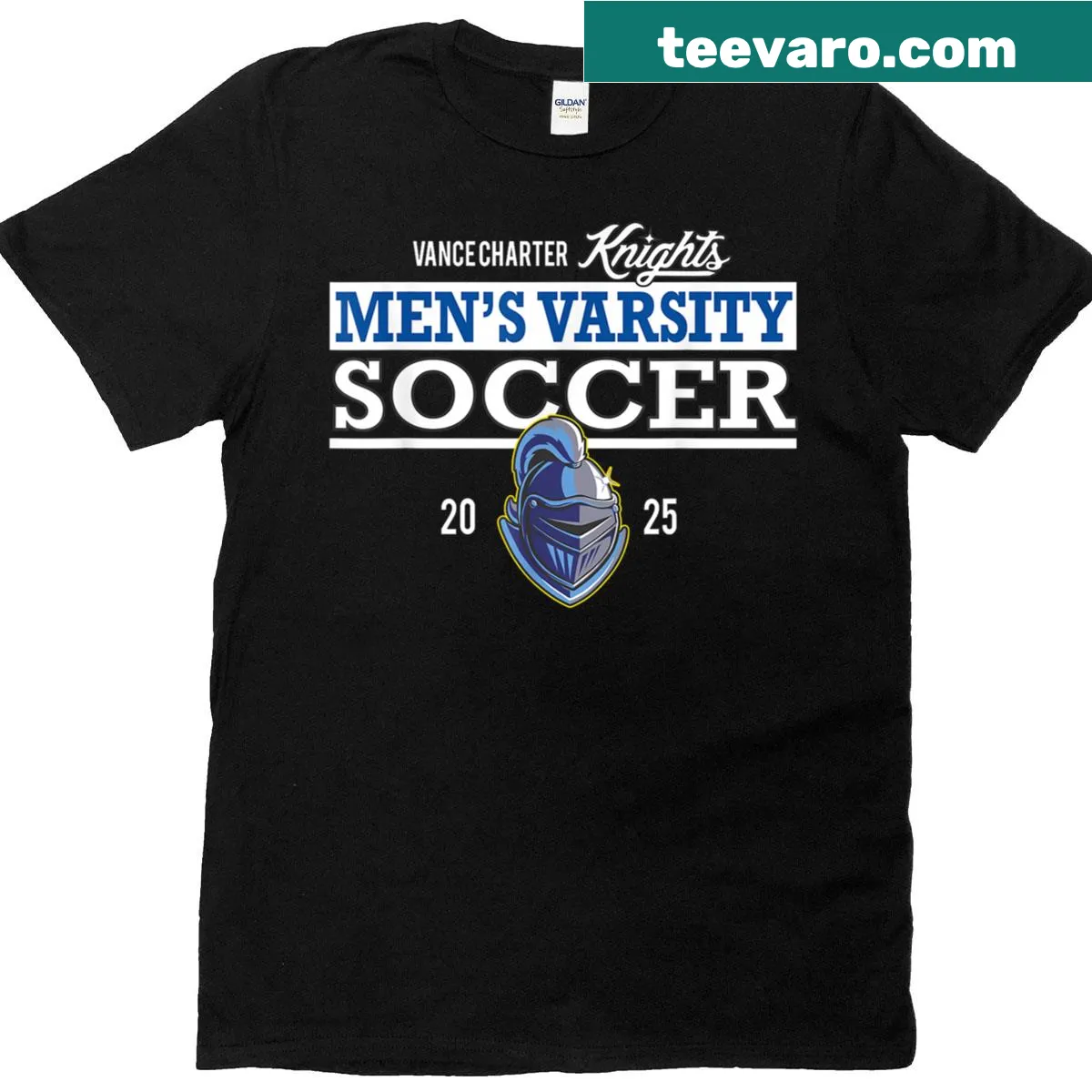 VCS Knights 2025 varsity soccer T-shirt with bold design — on a men's t-shirt