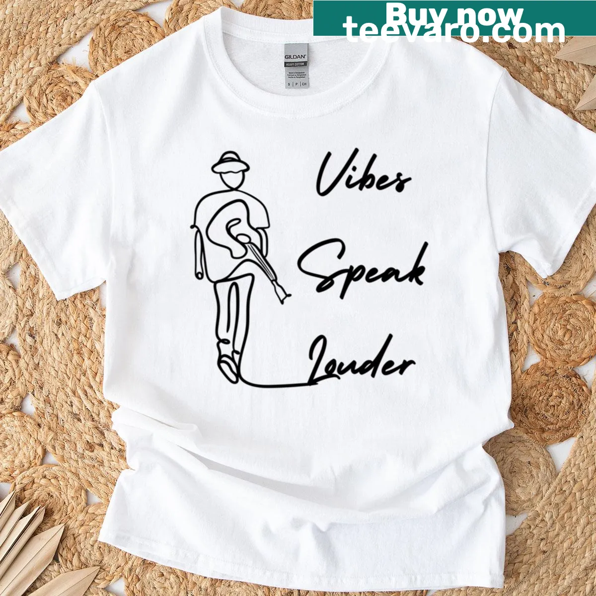 Lineart t-shirt featuring the phrase 'Vibes Speak Louder' in clean design — on a men's t-shirt