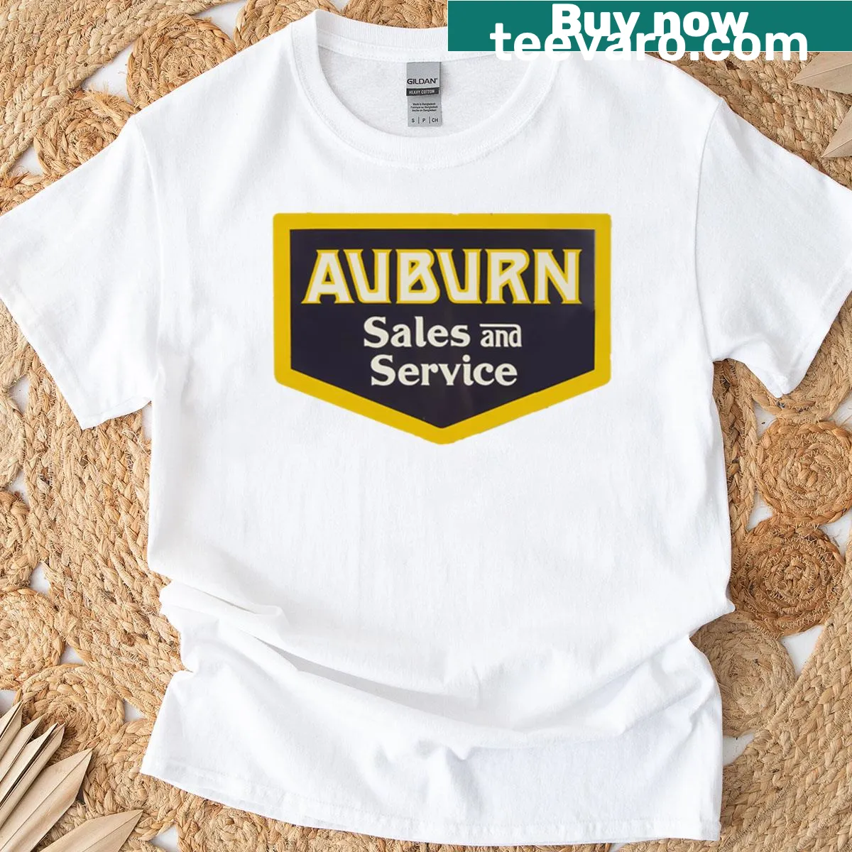 Vintage oversized T-shirt featuring Auburn Sales and Service logo. — on a men's t-shirt