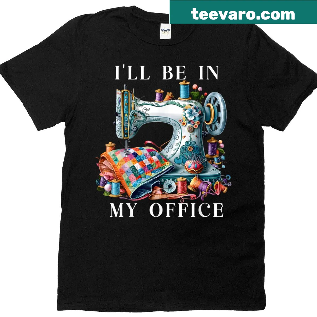 Vintage T-shirt with a funny sewing machine humor graphic — on a men's t-shirt