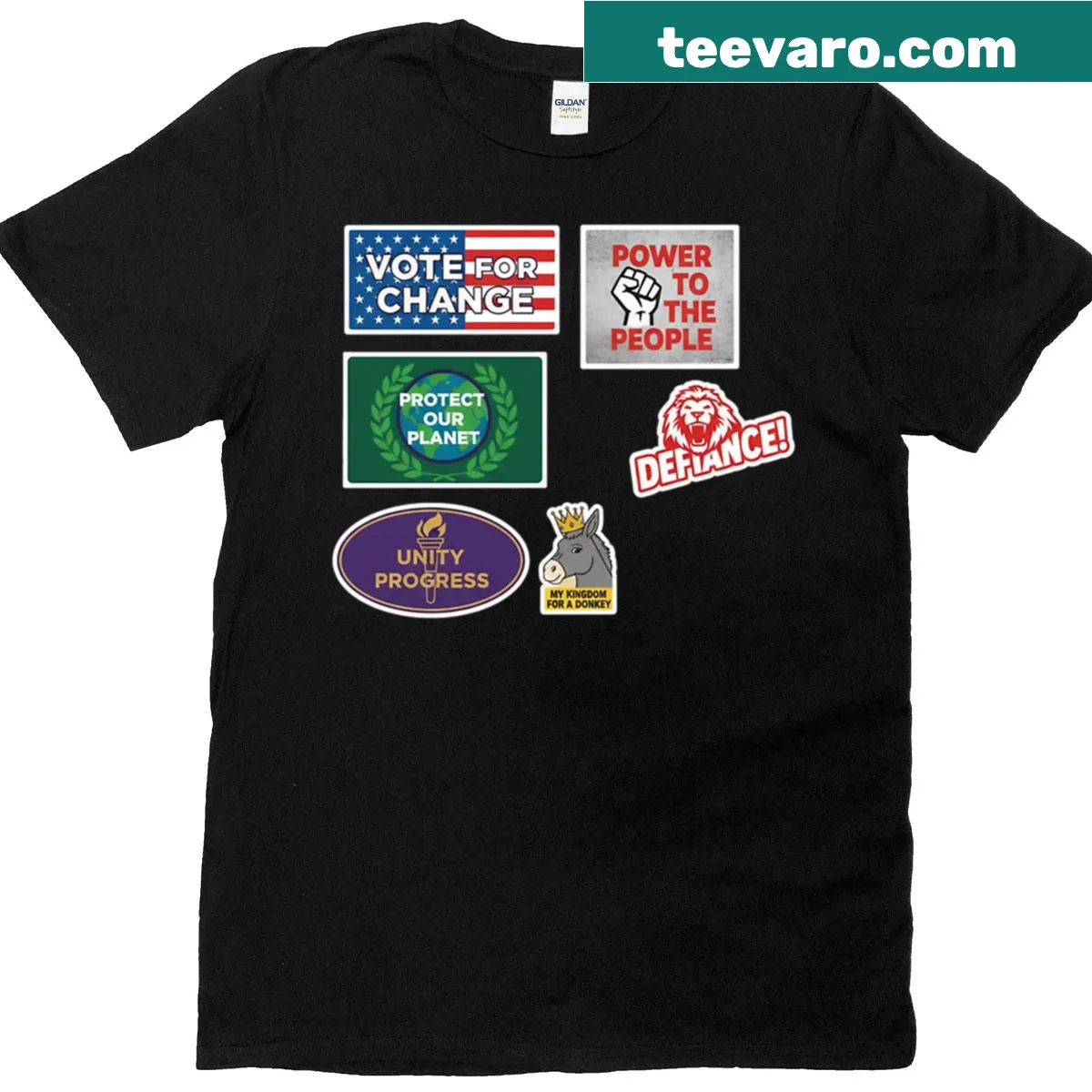 Oversized T-shirt with the phrase 'Vote For Change Power To The People' in playful typography — on a men's t-shirt
