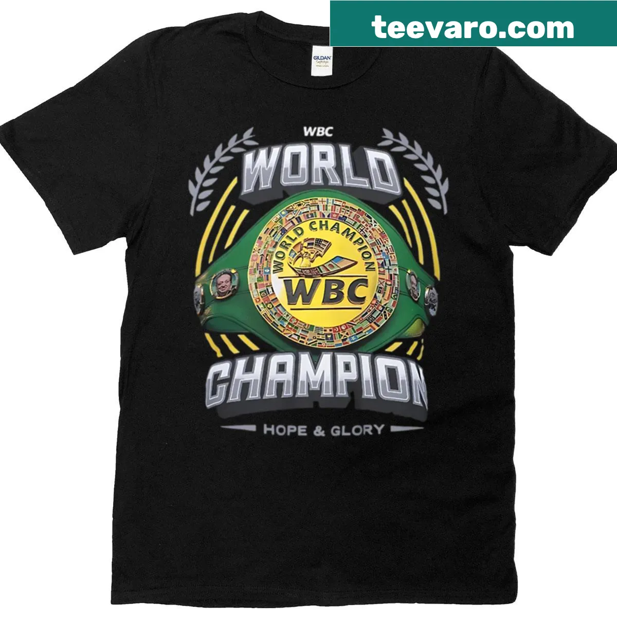 T-shirt featuring the WBC Champion boxing logo — on a men's t-shirt
