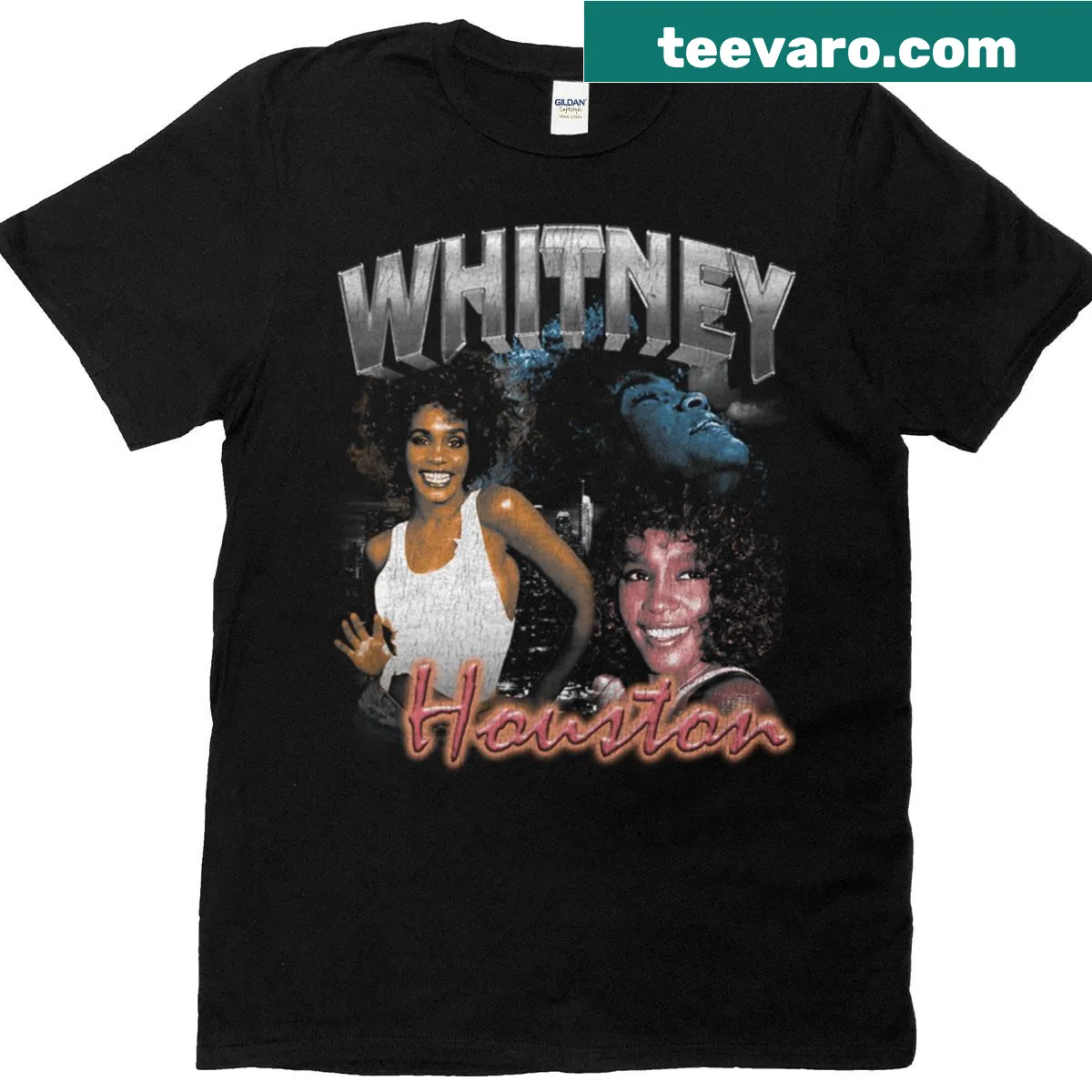 Vintage-inspired T-shirt honoring Whitney Houston — on a men's t-shirt