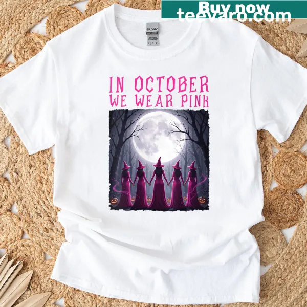 Breast Cancer awareness t-shirt featuring a witch and pink theme