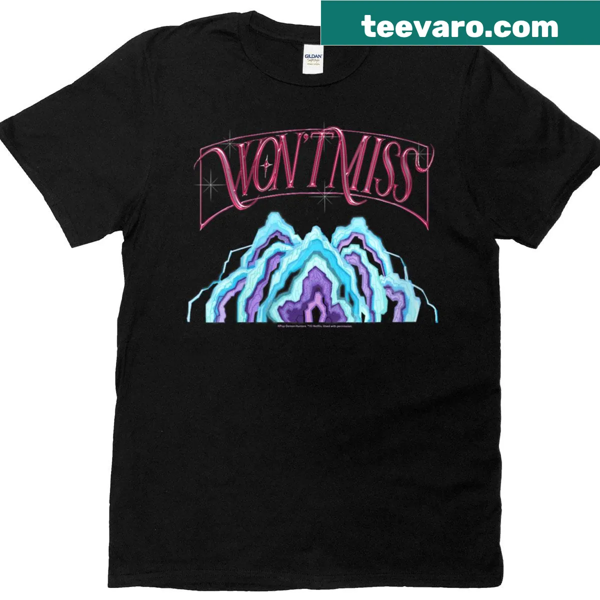 Kpop-inspired graphic of a demon hunter character — on a men's t-shirt
