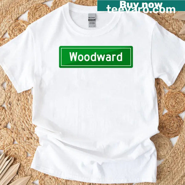 Vintage distressed t-shirt featuring the Woodward Street sign design