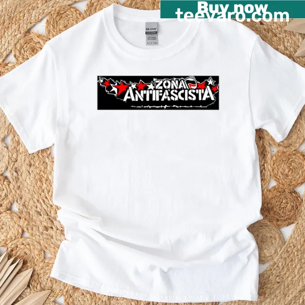 Bold t-shirt with 'Zona Antifascista' message in typography