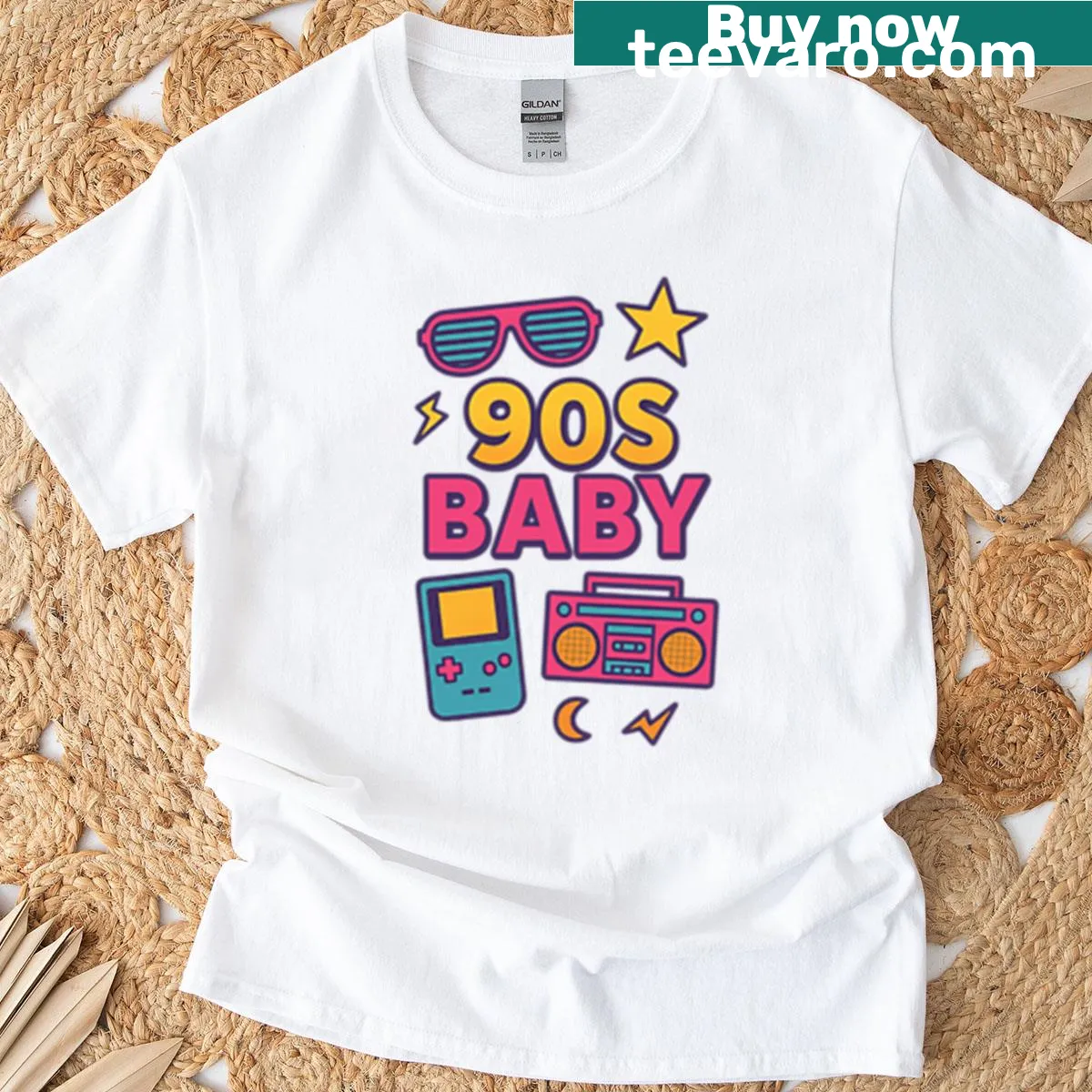 Retro design T-shirt celebrating 90s nostalgia — on a men's t-shirt