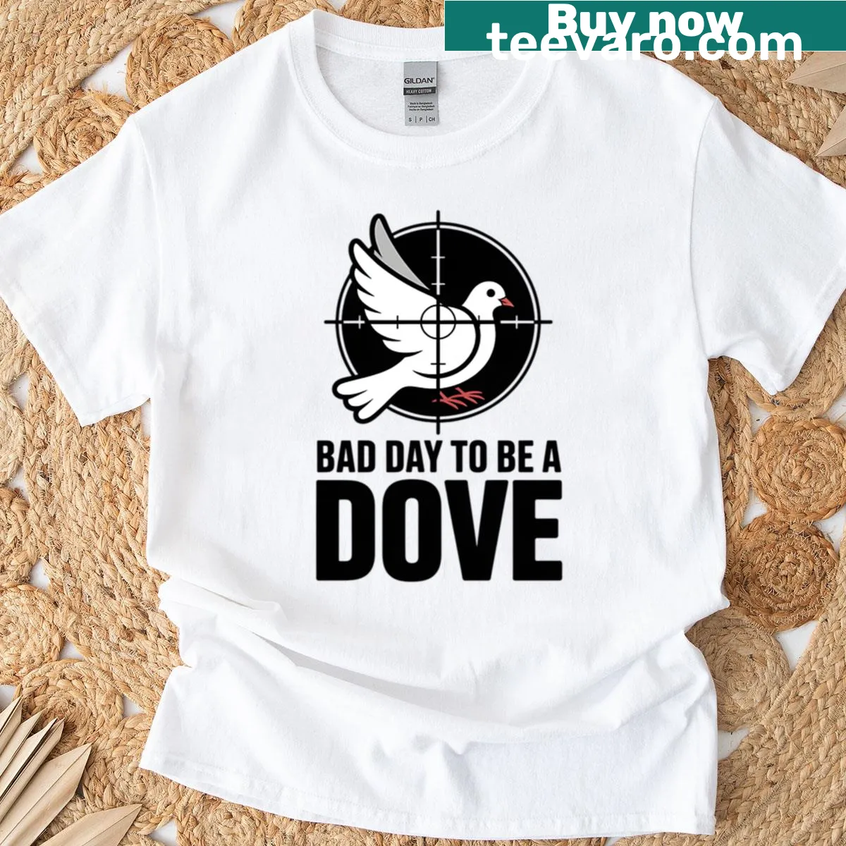 Bold typography T-shirt with an edgy humorous message about doves — on a men's t-shirt