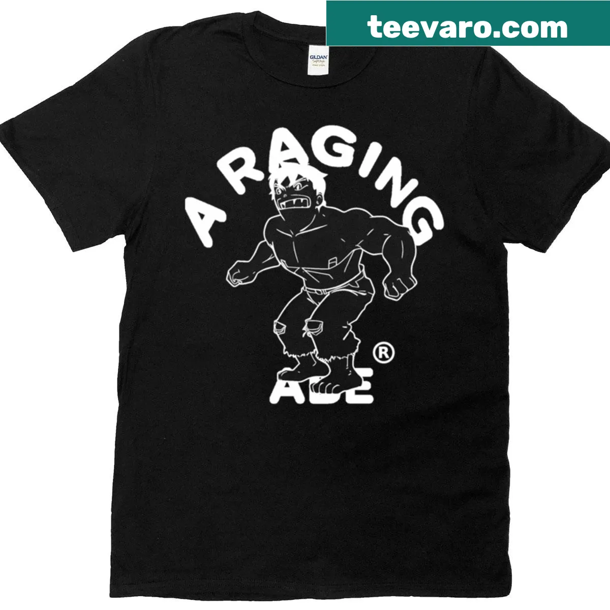 Playful T-shirt featuring Raging Abe logo — on a men's t-shirt