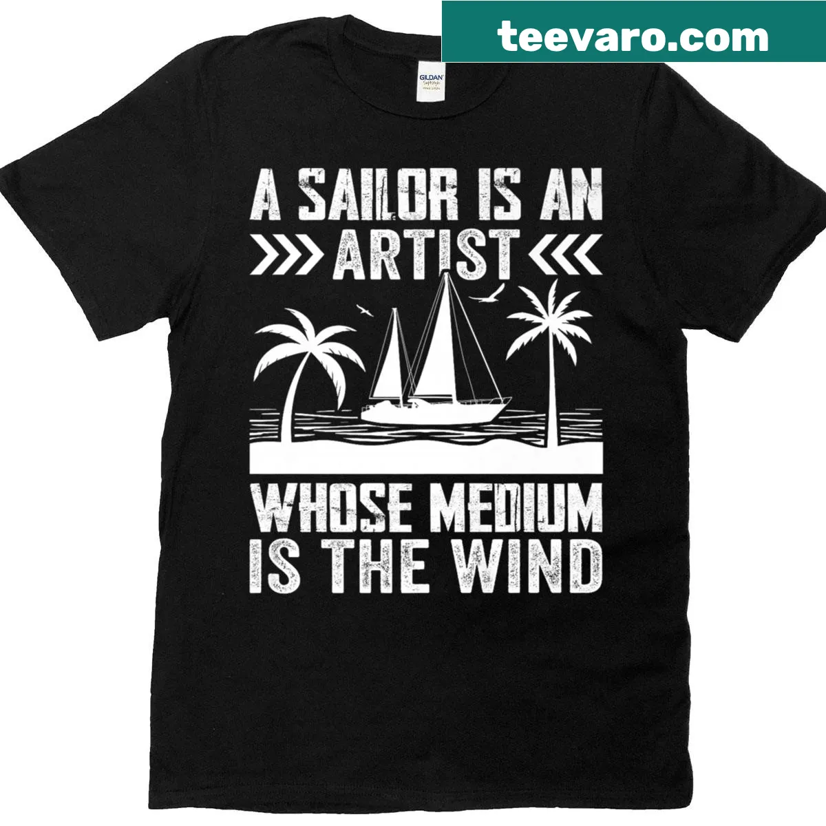 Artistic typography T-shirt about sailors and sailing as art — on a men's t-shirt