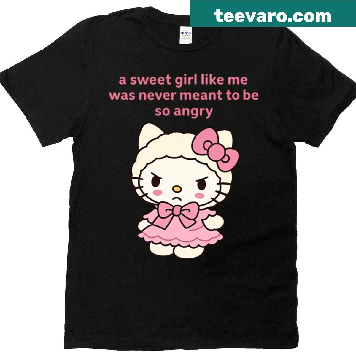Oversized t-shirt featuring a humorous quote about being sweet and angry — on a men's t-shirt