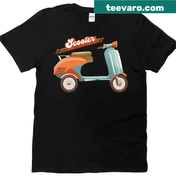 Illustration of a vintage scooter on a playful T-shirt