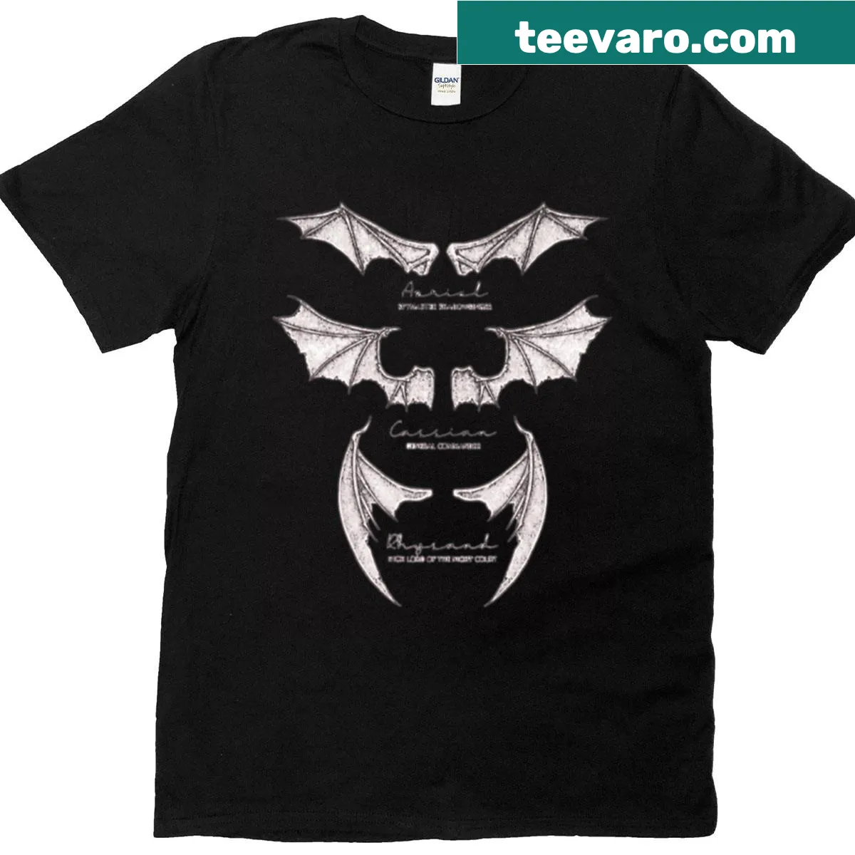 Oversized T-shirt with illustration of Bat Boys wings from Acotar series — on a men's t-shirt