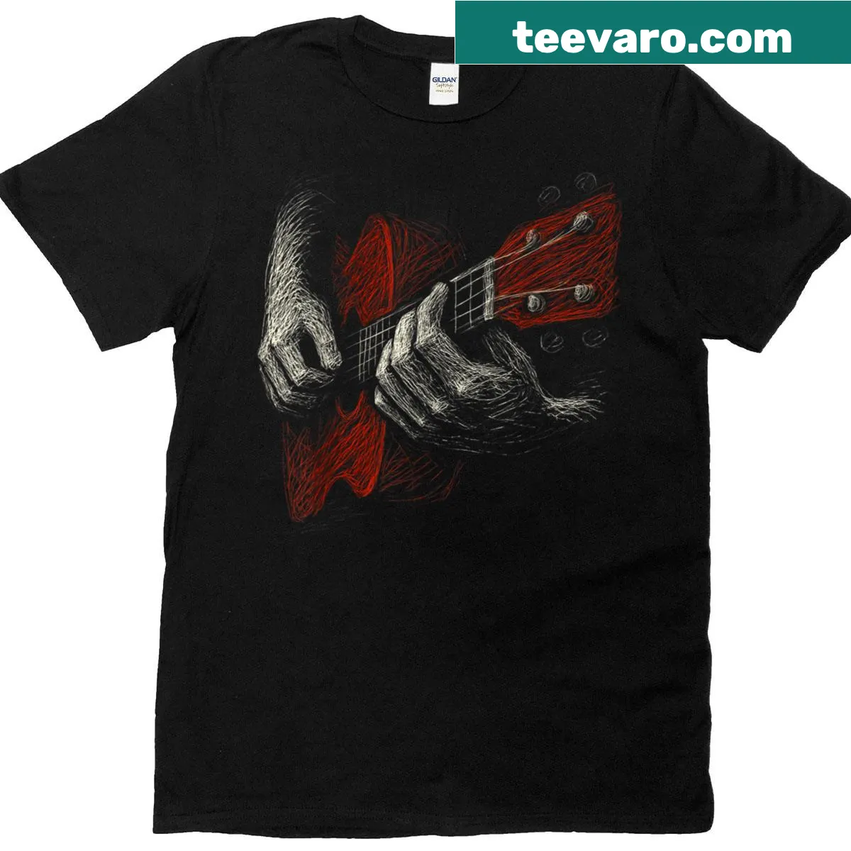 Vintage distressed t-shirt for acoustic guitar players and music teachers — on a men's t-shirt