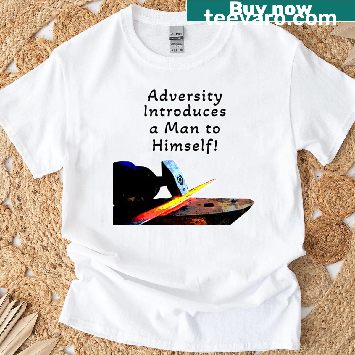 Inspirational T-shirt with motivational phrase about adversity — on a men's t-shirt