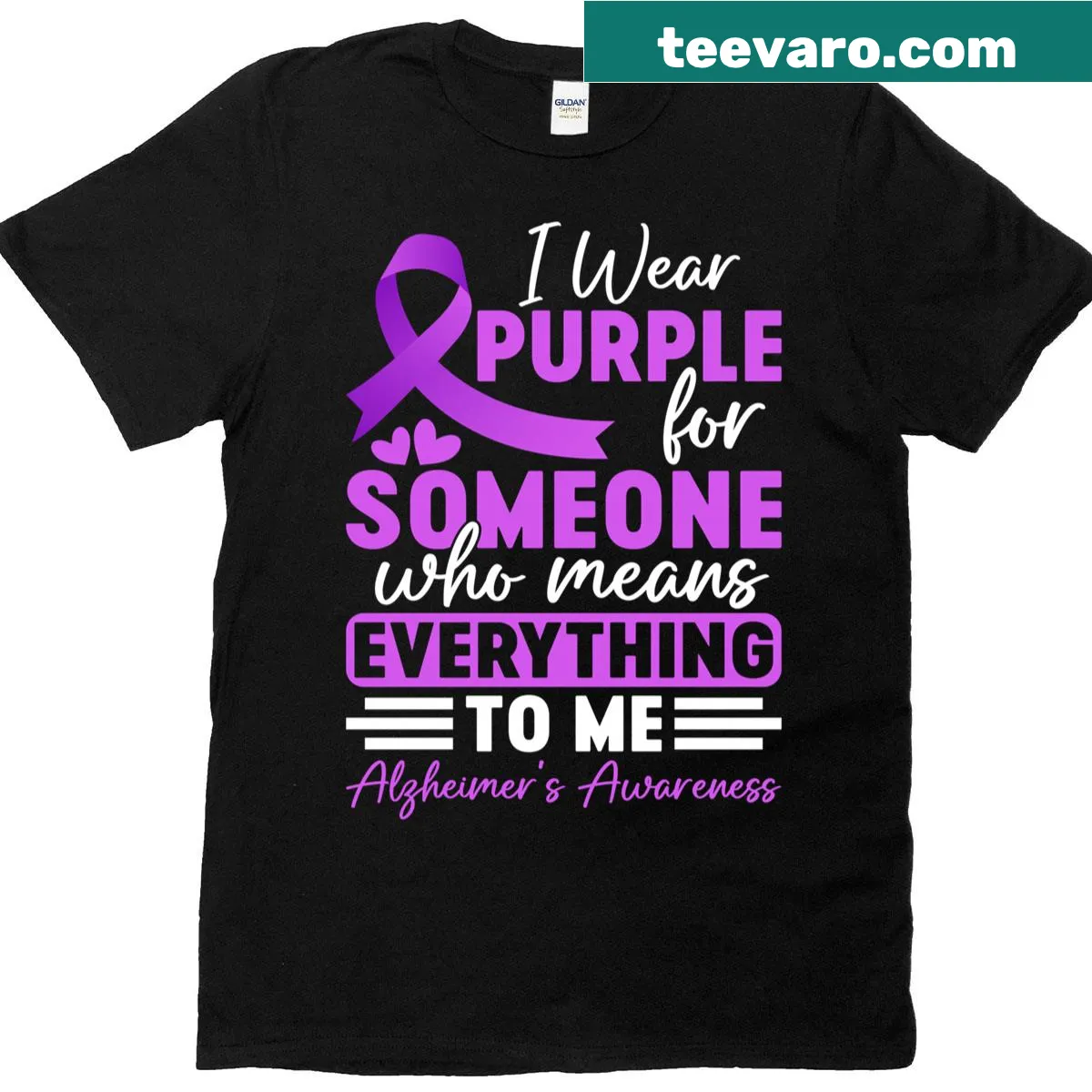 Purple ribbon graphic for Alzheimer's awareness on a t-shirt — on a men's t-shirt