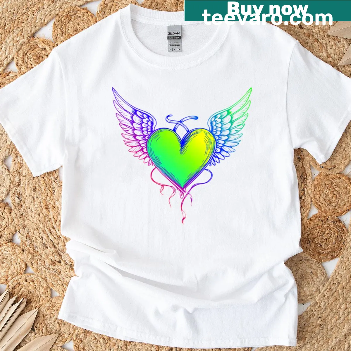 Hand-drawn heart with wings design on a casual t-shirt — on a men's t-shirt