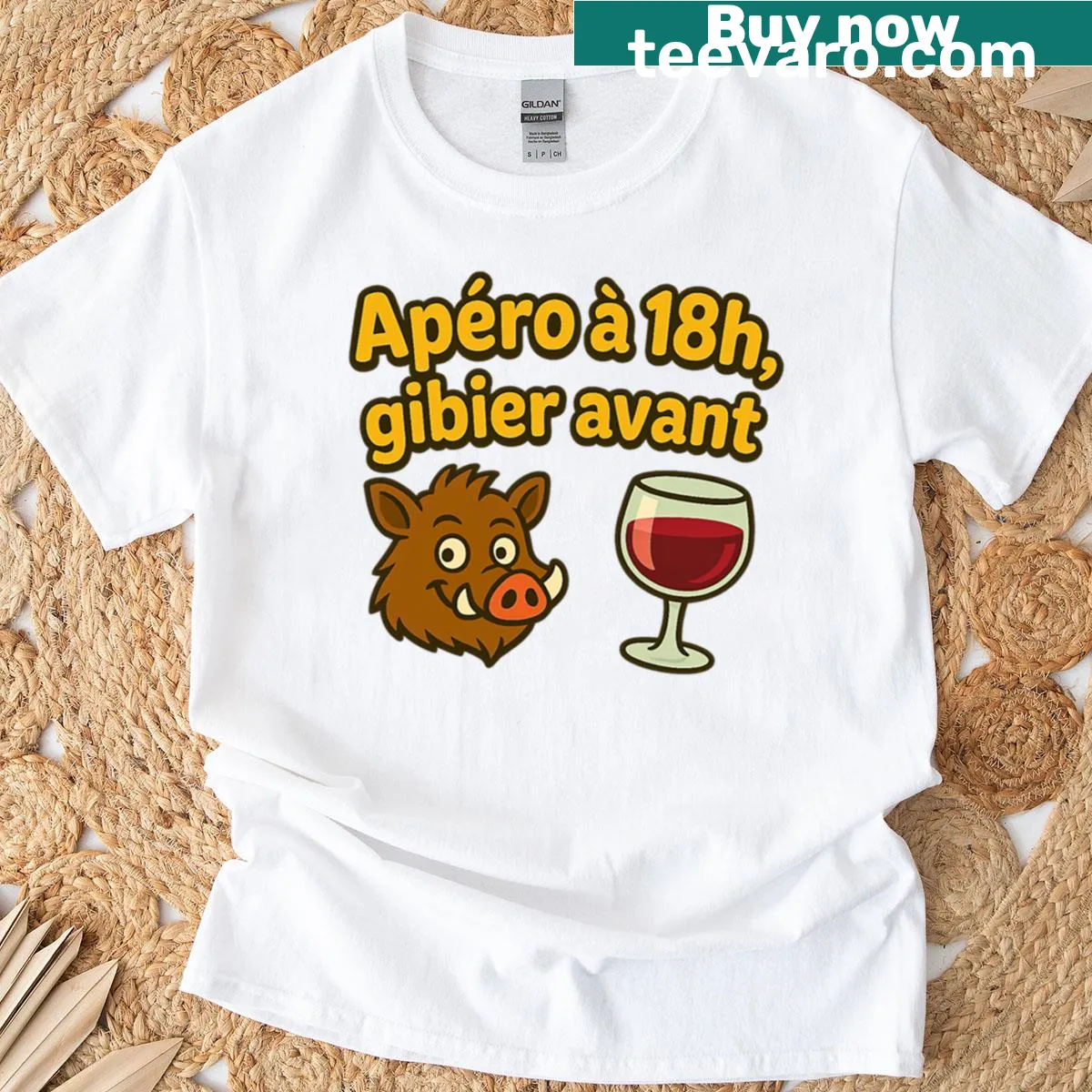 Playful typography design on T-shirt about aperitifs and gaming — on a men's t-shirt