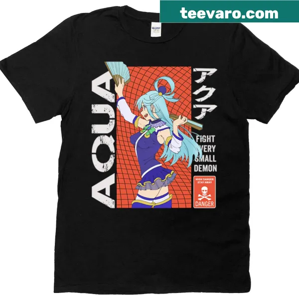 T-shirt featuring a cartoon design of Aqua from Konosuba anime
