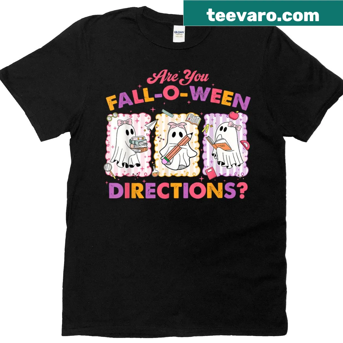 Halloween-themed t-shirt with a ghost and funny text for teachers — on a men's t-shirt