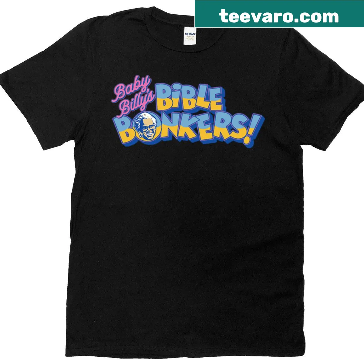 Baby Billy's Bible Bonkers fun game show logo t-shirt for kids — on a men's t-shirt