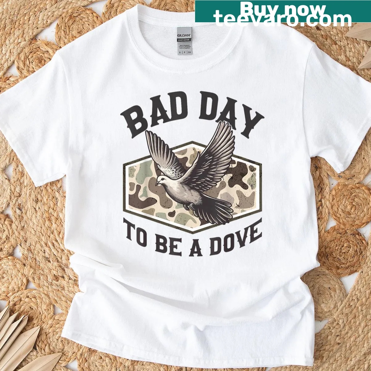 Funny wildlife T-shirt featuring dove hunting theme — on a men's t-shirt