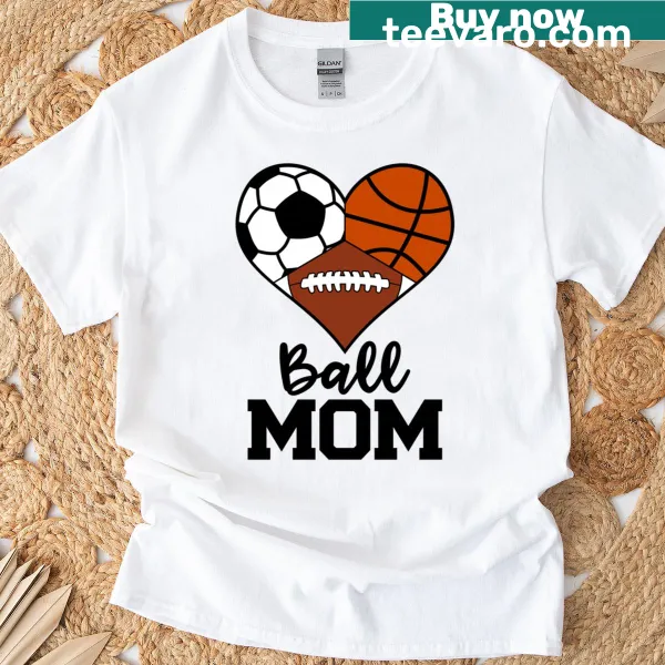 Funny t-shirt for sports moms with 'Ball Mom' text and sports graphics