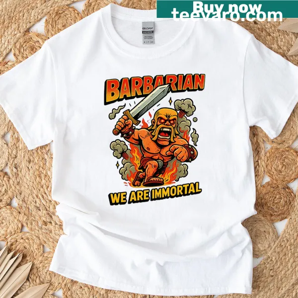 Fierce barbarian character from fantasy gaming T-shirt