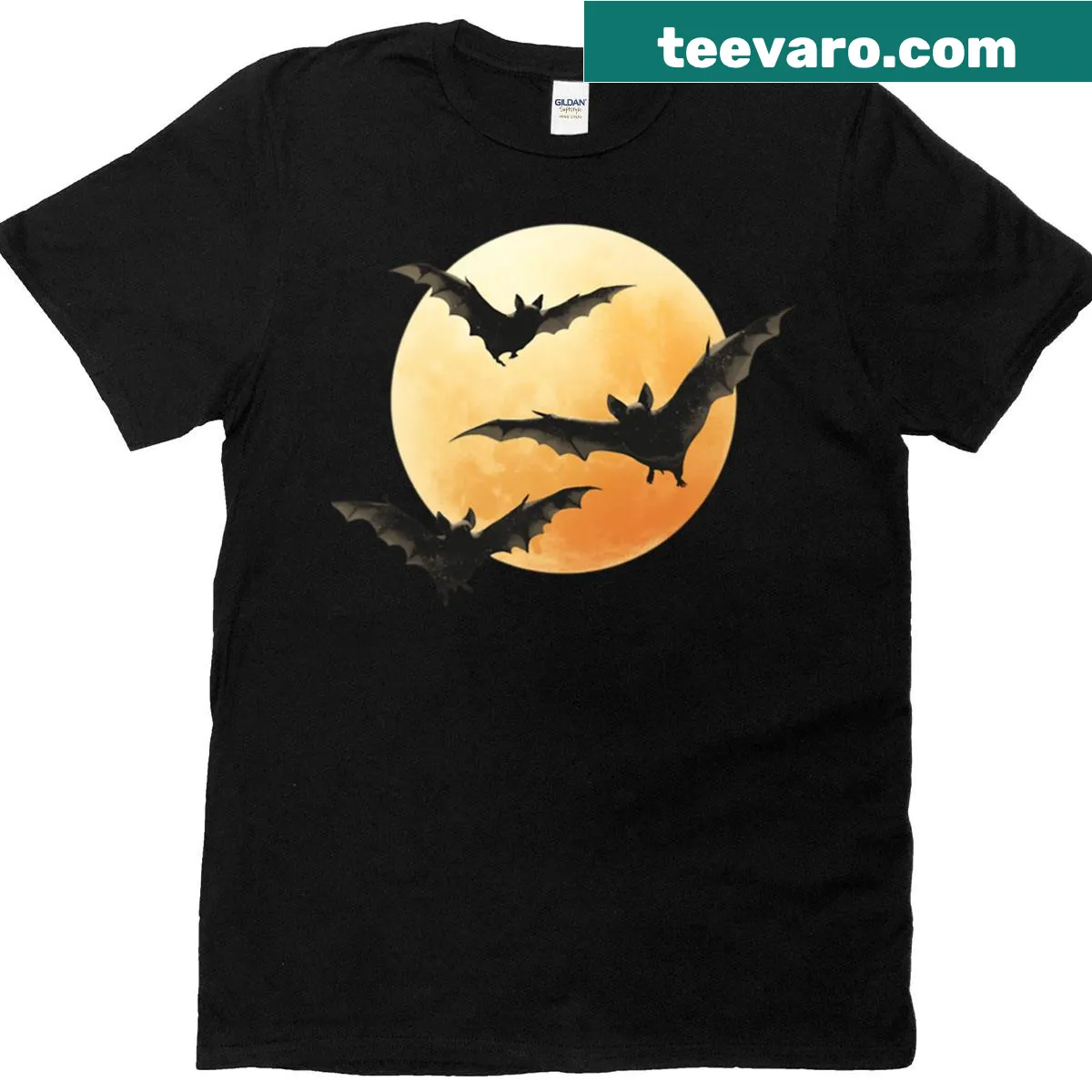T-shirt featuring bats and a full moon silhouette design for Halloween — on a men's t-shirt