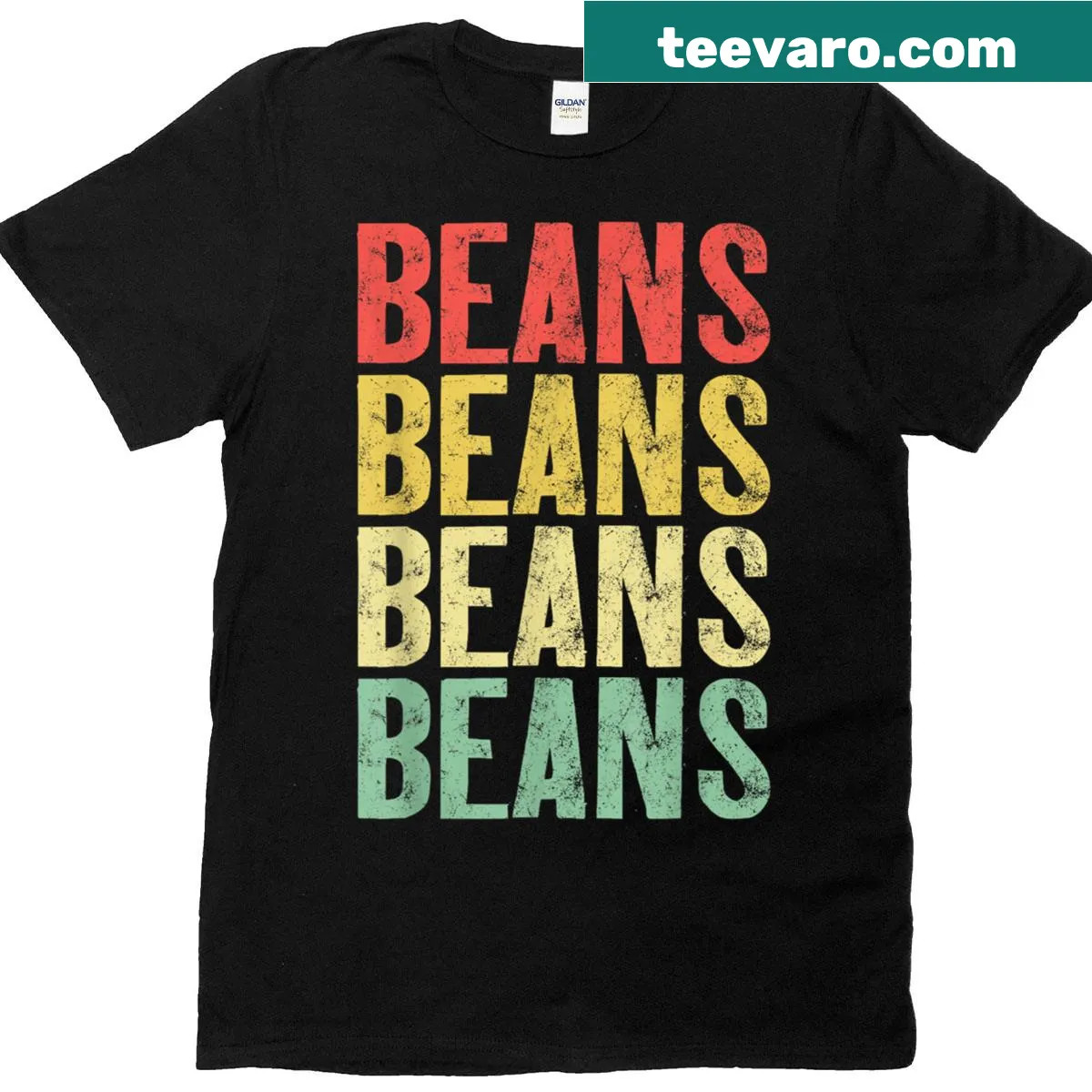 Retro-style t-shirt celebrating canned beans with funny text — on a men's t-shirt