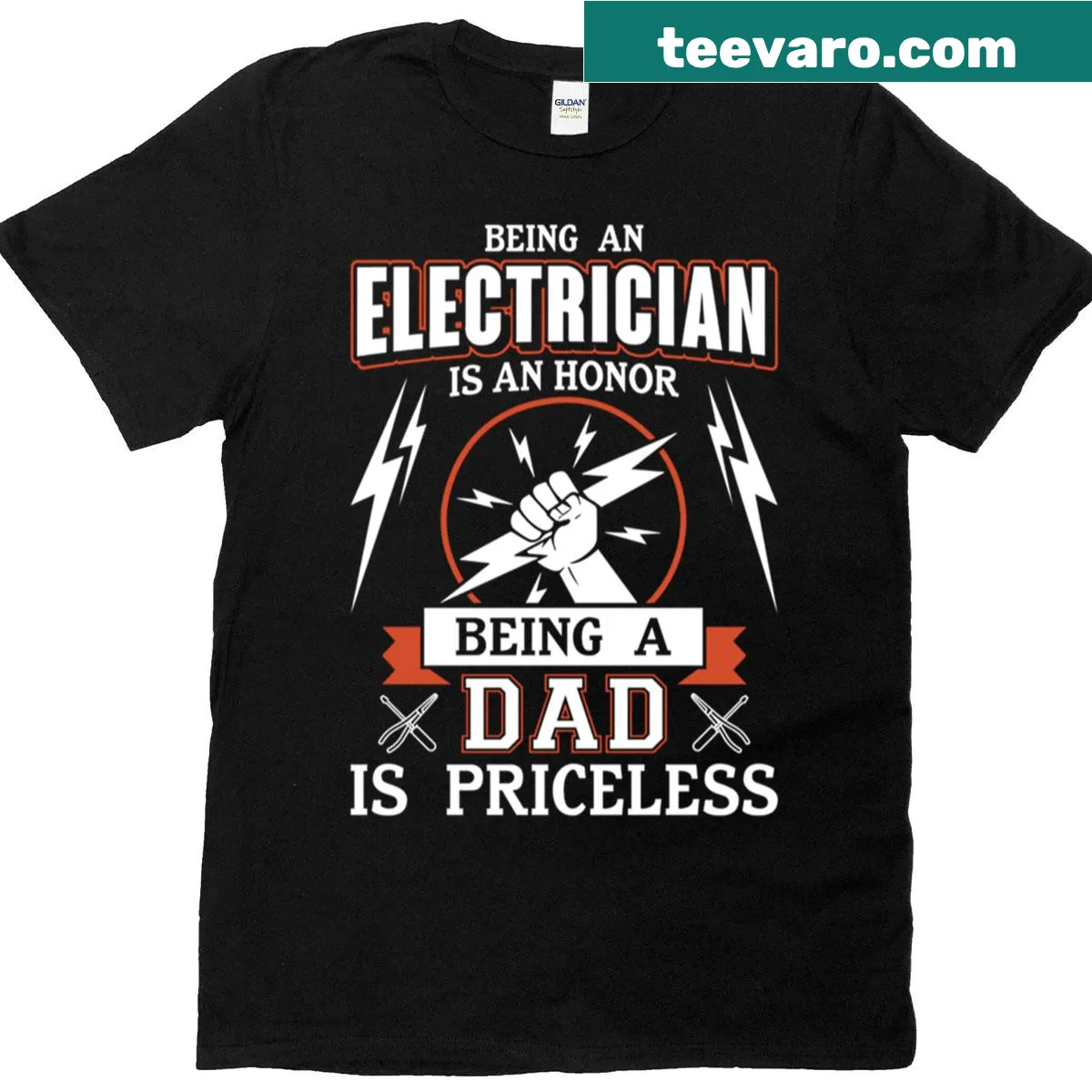 Graphic t-shirt for Electrician Dad with bold text design — on a men's t-shirt