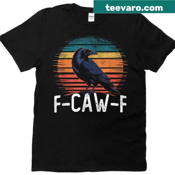 Humorous Black Crow T-shirt with sunset and gothic lettering