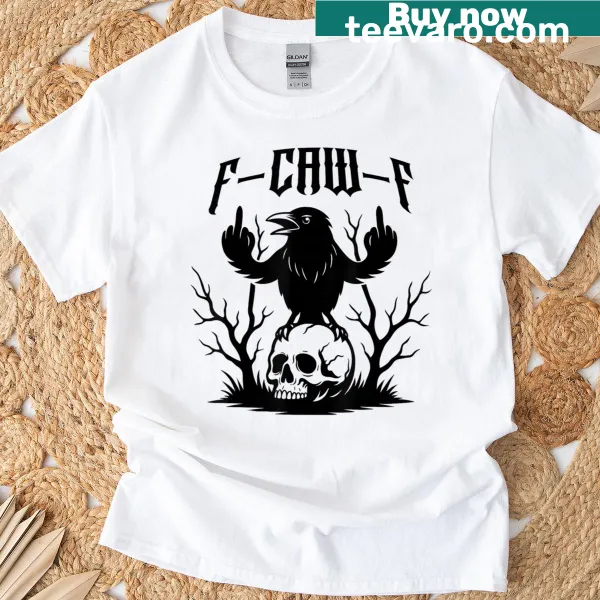Funny black crow graphic on a cartoon-themed T-shirt