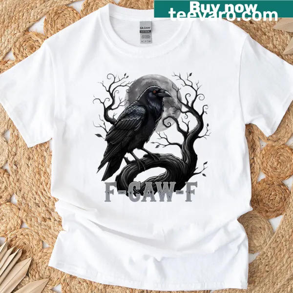 Funny black bird graphic T-shirt with moon and text
